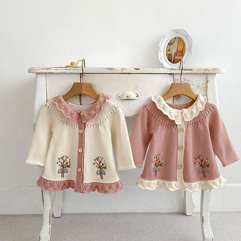 MILANCEL 2023 Ins Style Baby Girls Pletený kardigan Retro odhrnutý golier Detský sveter