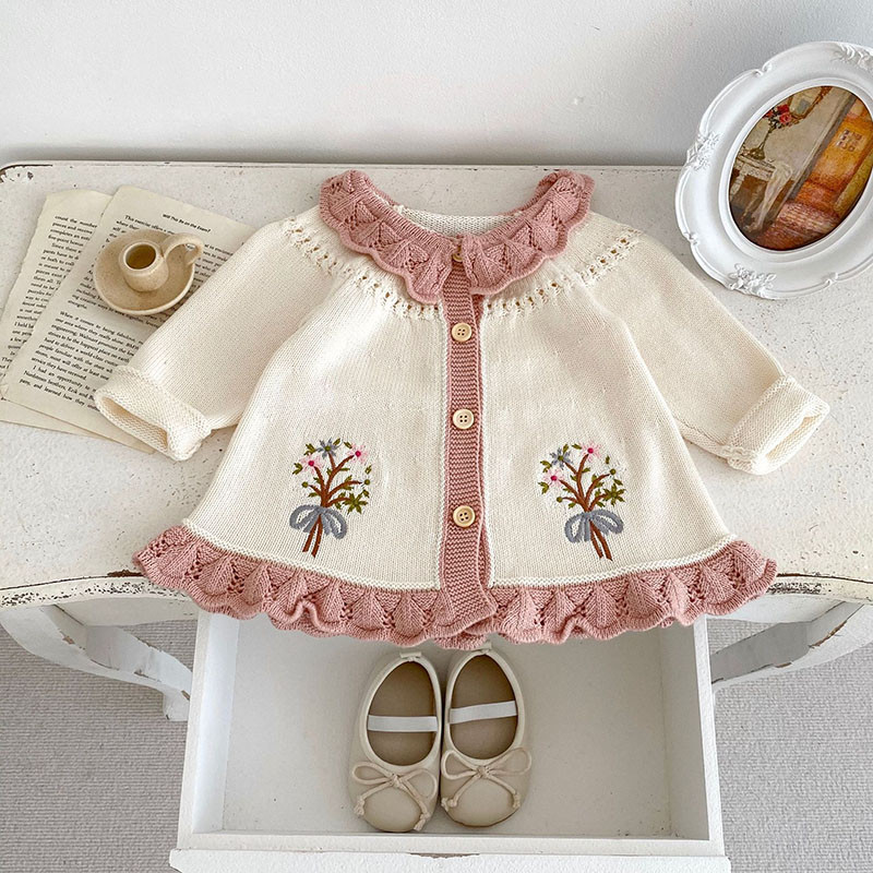 MILANCEL 2023 Ins Style Baby Girls Pletený kardigan Retro odhrnutý golier Detský sveter