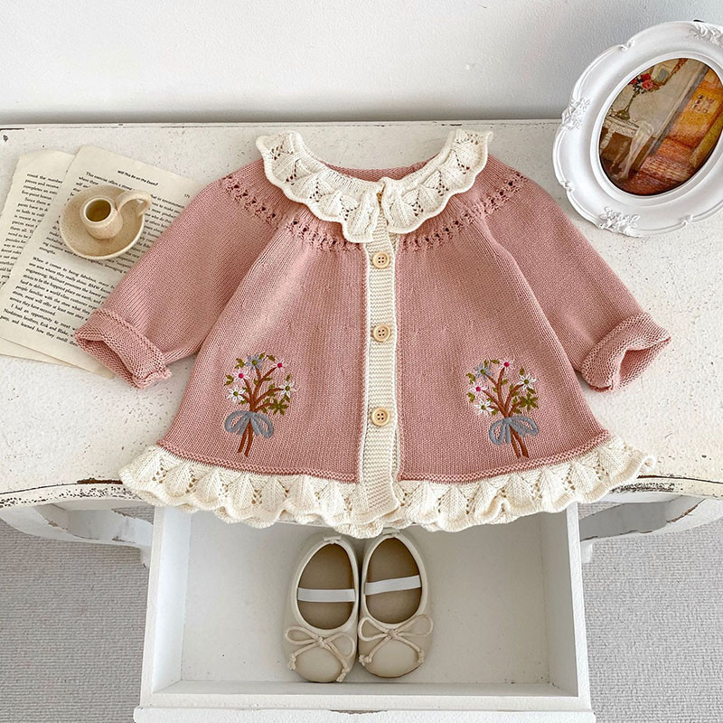 MILANCEL 2023 Ins Style Baby Girls Pletený kardigan Retro odhrnutý golier Detský sveter