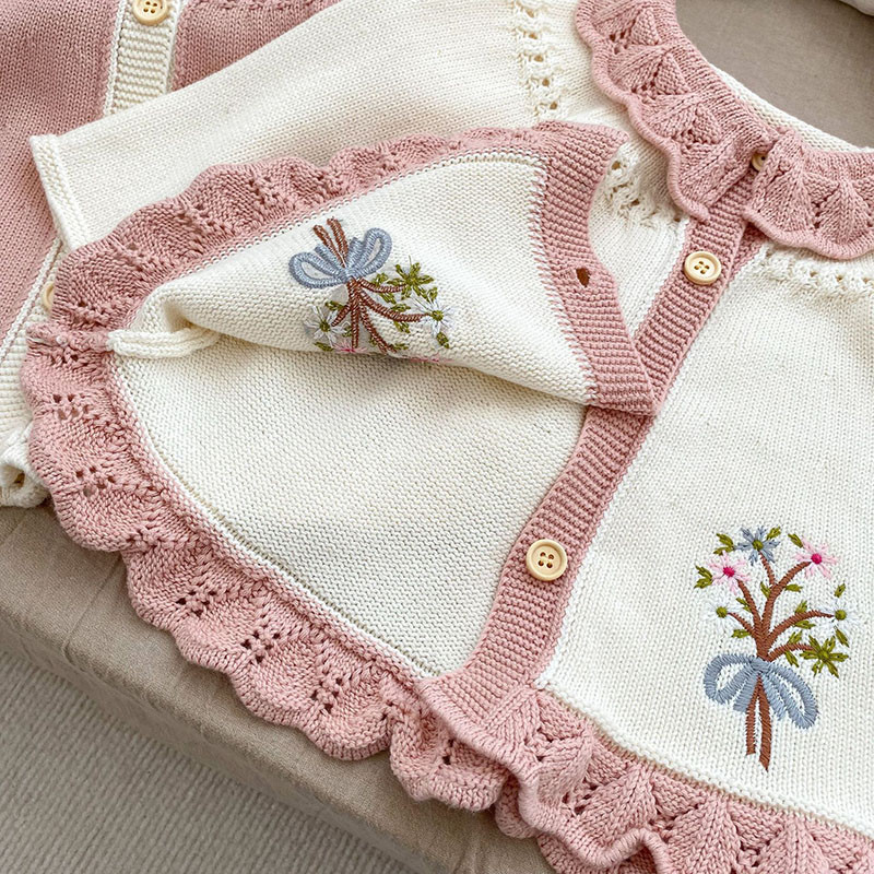 MILANCEL 2023 Ins Style Baby Girls Pletený kardigan Retro odhrnutý golier Detský sveter