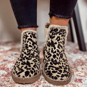Γυναικεία μπότα φθινοπωρινής χειμερινής μόδας με βαμβακερή παχύρρευστη μπότα χιονιού Γούνα μποτάκι αστραγάλου Γυναικείο αθλητικό γυναικείο παπούτσι λεοπάρ στάμπα μεγάλου μεγέθους