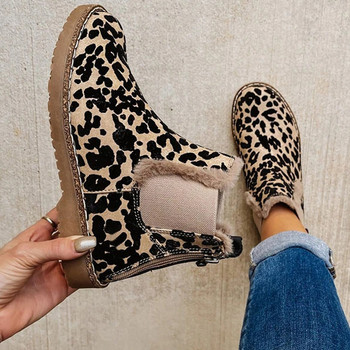 Есенно-зимни модни дамски ботуши с памучни удебелени снежни ботуши Ботуши с козина Дамски маратонки Дамски обувки с леопардов принт Големи размери
