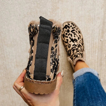 Есенно-зимни модни дамски ботуши с памучни удебелени снежни ботуши Ботуши с козина Дамски маратонки Дамски обувки с леопардов принт Големи размери