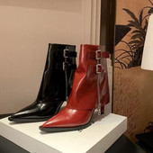 Dámske topánky, módne špicaté čižmy pre ženy, jesenné zipsové kožené topánky, sexy vysoký podpätok, členkové čižmy na jehlovom podpätku, ležérne dámske topánky