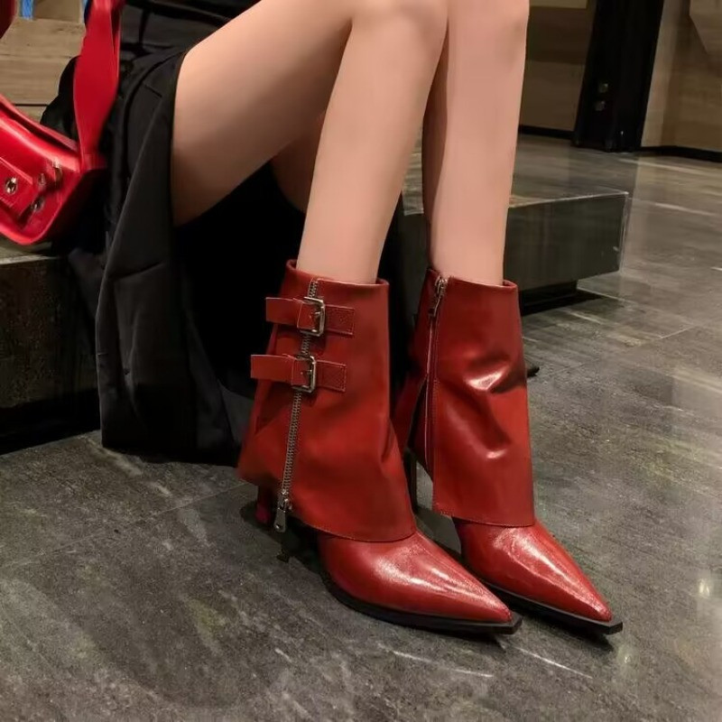 Dámske topánky, módne špicaté čižmy pre ženy, jesenné zipsové kožené topánky, sexy vysoký podpätok, členkové čižmy na jehlovom podpätku, ležérne dámske topánky