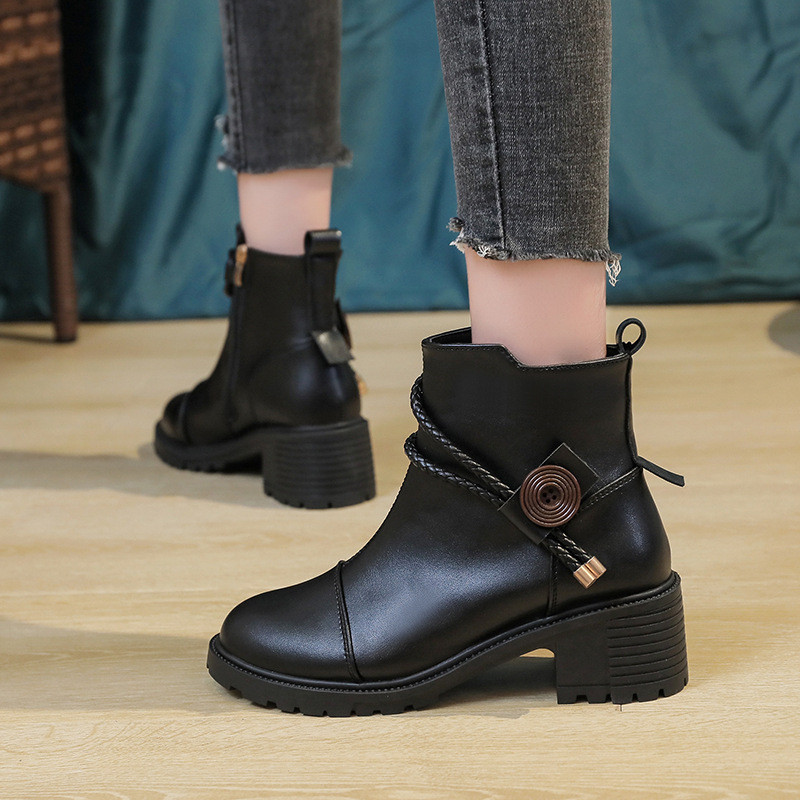 Botines Moteriški batai ant kulkšnies, 2023 m. rudens žiemos mados aukštakulniai odiniai batai, kietas užtrauktukas, laisvalaikio moteriški batai apvalūs trumpi batai