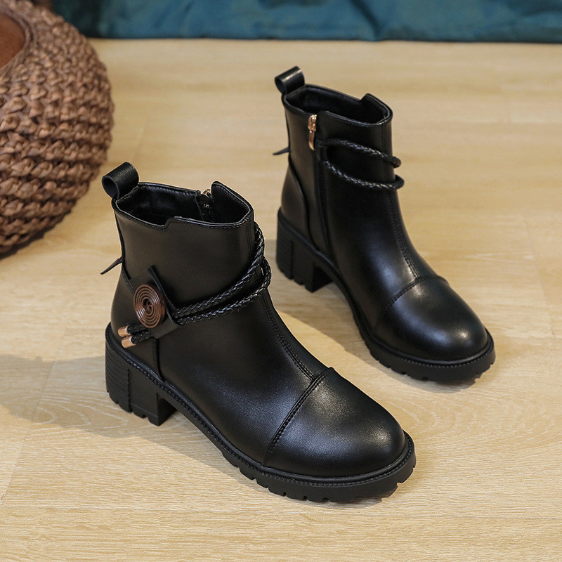 Botines Moteriški batai ant kulkšnies, 2023 m. rudens žiemos mados aukštakulniai odiniai batai, kietas užtrauktukas, laisvalaikio moteriški batai apvalūs trumpi batai