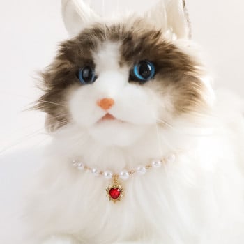 Pet Collar Kitten Dog Bell Pearl Necklace Love Rhinestone Jewelry Flash Diamond луксозен нашийник за кучета нашийник за котки нашийник за домашни любимци