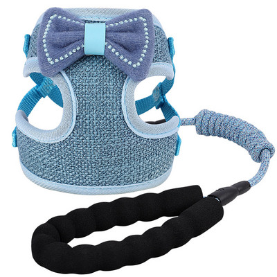 Drăguț, pisică mică, ham pentru câini, set de lesă, accesorii cu fundă, plasă reglabilă din nailon, ham pentru cățeluș, cu lesă, pentru chihuahua pug