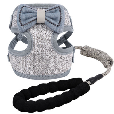 Drăguț, pisică mică, ham pentru câini, set de lesă, accesorii cu fundă, plasă reglabilă din nailon, ham pentru cățeluș, cu lesă, pentru chihuahua pug