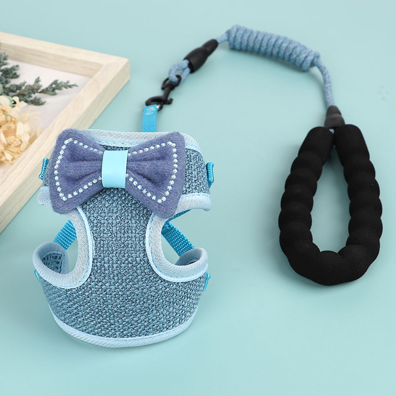 Drăguț, pisică mică, ham pentru câini, set de lesă, accesorii cu fundă, plasă reglabilă din nailon, ham pentru cățeluș, cu lesă, pentru chihuahua pug