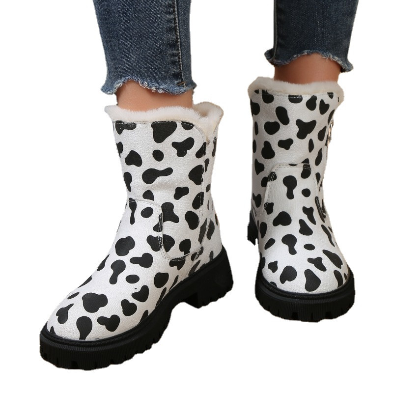 Γυναικεία παπούτσια 2023 Hot Sale Γυναικείες μπότες με φερμουάρ Μόδα εκτύπωση καθημερινά Γυναικεία μποτάκια υψηλής ποιότητας με στρογγυλό τετράγωνο τακούνι