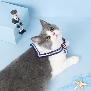 Котка Сладка плетена на една кука яка в синьо, куче, домашен любимец, ръчно изработен плетен шал, аксесоари за котенца