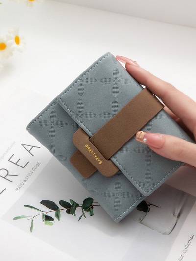 Ανοιξιάτικο και Καλοκαίρι νέο γυναικείο κοντό πορτοφόλι Κορεάτικη έκδοση με εμπριμέ αγκράφα απλή, πτυσσόμενη, κοντό γυναικείο πορτοφόλι δερμάτινο PU