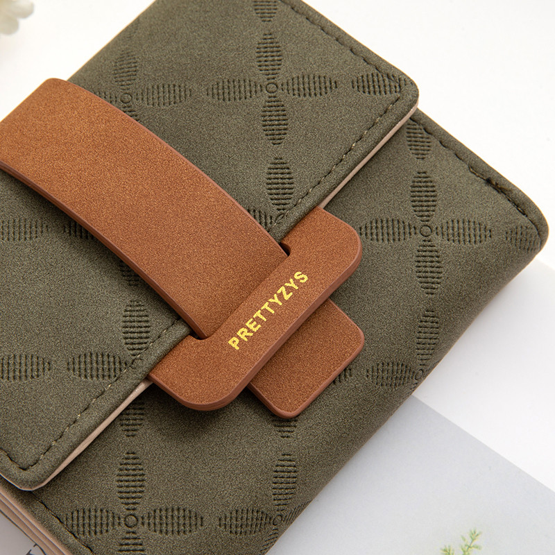 Ανοιξιάτικο και Καλοκαίρι νέο γυναικείο κοντό πορτοφόλι Κορεάτικη έκδοση με εμπριμέ αγκράφα απλή, πτυσσόμενη, κοντό γυναικείο πορτοφόλι δερμάτινο PU