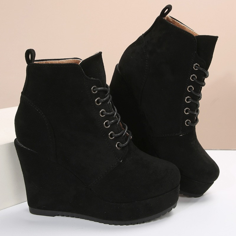 Γυναικεία παπούτσια μόδας 2023 Βασικές γυναικείες μπότες Γυναικείες μπότες με στρογγυλά δάχτυλα με κορδόνια πλατφόρμα Wedges Super ψηλά γυναικεία παπούτσια