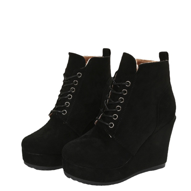 Γυναικεία παπούτσια μόδας 2023 Βασικές γυναικείες μπότες Γυναικείες μπότες με στρογγυλά δάχτυλα με κορδόνια πλατφόρμα Wedges Super ψηλά γυναικεία παπούτσια