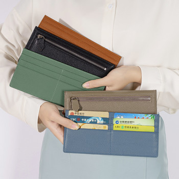 Μονόγραμμα Γράμματα Γυναικείο πορτοφόλι με κάρτα Λεπτό επίπεδο πορτοφόλι Πορτοφόλι με φερμουάρ Εξαιρετικά λεπτό δέρμα Μακρύ πορτοφόλι