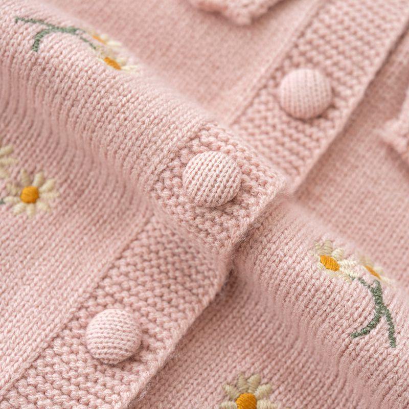 Κορεάτικο παλτό πουλόβερ για κοριτσάκι με κέντημα Φθινοπωρινή μόδα Βαμβακερό παχύ φλοράλ γιακά Παιδικό πλεκτό ζεστό παλτό ζακέτα πανωφόρι