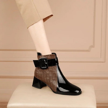 Дамски ботуши с дебел ток Платформени къси ботуши Модни есенни нови дамски обувки Ретро работни обувки с катарама за колан Botas De Mujer