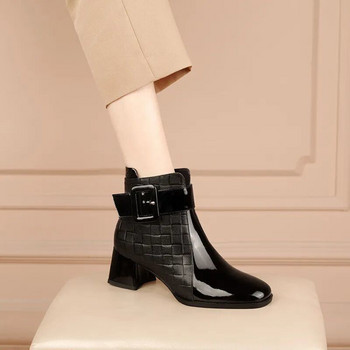Дамски ботуши с дебел ток Платформени къси ботуши Модни есенни нови дамски обувки Ретро работни обувки с катарама за колан Botas De Mujer