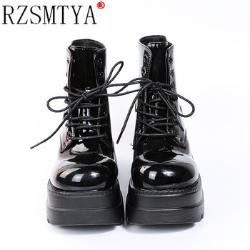 Дизайн на марка Улична готина мода Черни ботуши в готически стил Високи токчета Платформа Дамски обувки Ежедневни боти до глезена Голям размер
