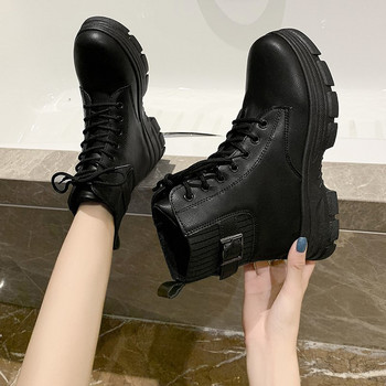 Нови постъпления Меки ботуши Дамски обувки Дамски ботуши Модни кръгли боти до глезена Зимни еластични черни ботуши Удобни ботуши