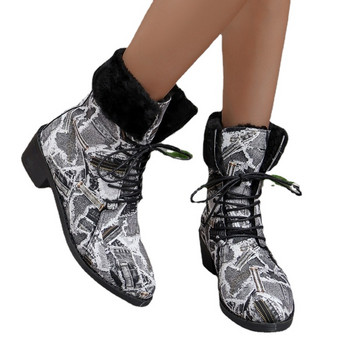 2023 Зимни топли обувки за жени Дамски боти до глезена с връзки Ежедневни дамски обувки с квадратен ток Базови големи дамски ботуши
