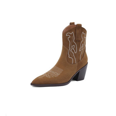 2023 Pantofi pentru femei Cizme de bază de damă Cizme retro glezne moderne pentru femei Broderie cu vârf ascuțit Pantofi cu toc gros cu alunecare pentru femei