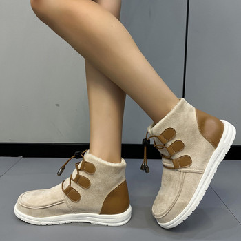 2023 Зимни обувки за жени Предни дамски ботуши с връзки Плоски с ежедневни дамски обувки Топли леки дамски ботуши на нисък ток