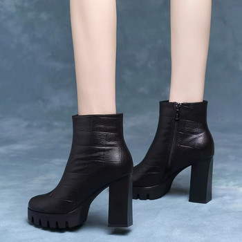 Модни дамски обувки за 2023 г. Дамски ботуши със страничен цип Ретро боти до глезена Дамски обувки с остър връх Платформа с голям ток Супер високи дамски обувки