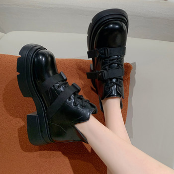 2023 Горещи разпродажби Дамски обувки Дамски ботуши с кръстосани връзки Модни ежедневни ботуши с катарама за колан Дамски висококачествени ботуши с кръгли пръсти