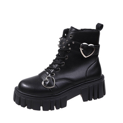 2023 Γυναικεία παπούτσια με φερμουάρ στο πλάι Γυναικείες μπότες Πλατφόρμα Γυναικεία μποτάκια με ζώνη με πριτσίνια πόρπη με κορδόνι με στρογγυλή μύτη Γυναικεία παπούτσια σε σχήμα καρδιάς