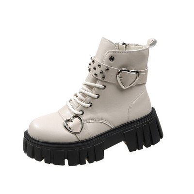 2023 Γυναικεία παπούτσια με φερμουάρ στο πλάι Γυναικείες μπότες Πλατφόρμα Γυναικεία μποτάκια με ζώνη με πριτσίνια πόρπη με κορδόνι με στρογγυλή μύτη Γυναικεία παπούτσια σε σχήμα καρδιάς