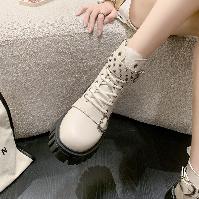 2023 Γυναικεία παπούτσια με φερμουάρ στο πλάι Γυναικείες μπότες Πλατφόρμα Γυναικεία μποτάκια με ζώνη με πριτσίνια πόρπη με κορδόνι με στρογγυλή μύτη Γυναικεία παπούτσια σε σχήμα καρδιάς