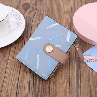 Κοντό πορτοφόλι Γυναικείο φύλλο εκτύπωσης Μαλακό PU Δερμάτινο γυναικείο συμπλέκτη Πόρπη θήκης πιστωτικής κάρτας Διπλό γυναικείο τσαντάκι με κέρματα Πορτοφόλια με χρήματα