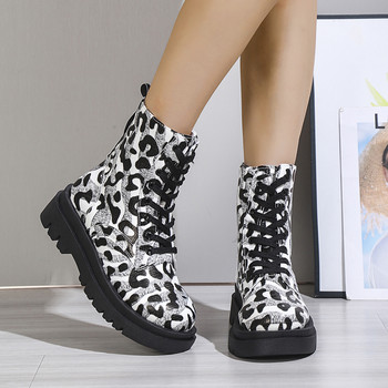 2023 Зимни обувки за дамски предни дамски боти до глезена Платформа Дамски обувки с квадратен ток Модни дамски ботуши с кръгли пръсти