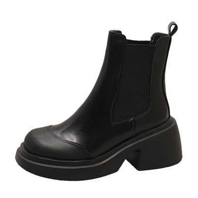 Naiste kingad 2023. aasta kaubamärgiga pahkluu naiste saapad, platvormiga PU moodsad naiste saapad, libisevad ümmarguse nina kandilise kontsaga naiste kingad