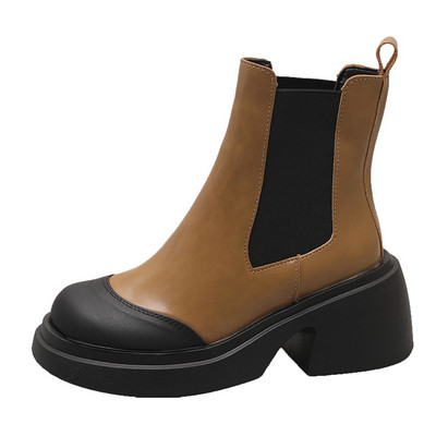 Naiste kingad 2023. aasta kaubamärgiga pahkluu naiste saapad, platvormiga PU moodsad naiste saapad, libisevad ümmarguse nina kandilise kontsaga naiste kingad