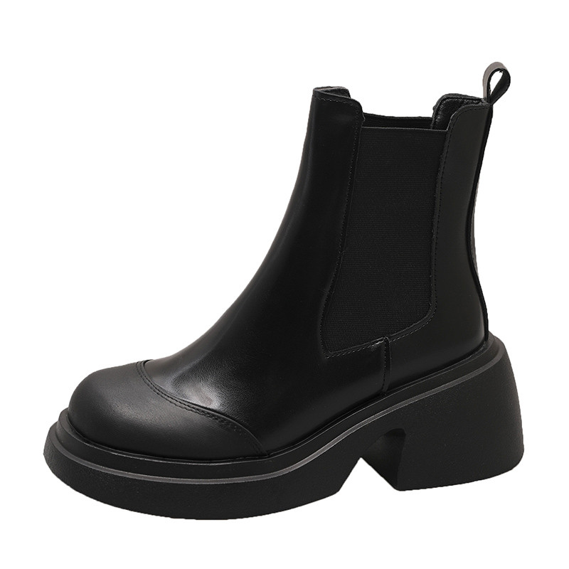 Naiste kingad 2023. aasta kaubamärgiga pahkluu naiste saapad, platvormiga PU moodsad naiste saapad, libisevad ümmarguse nina kandilise kontsaga naiste kingad