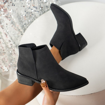 Разпродажба на дамски обувки 2023 г. Нови дамски ботуши с ръкави Есенни обувки с остър връх Плътни обувки Дамски къси модни ботуши с нисък ток