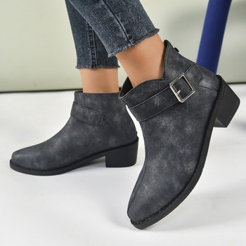 Обувки за жени 2023 Обувки за жени Дамски ботуши с катарама за колан с квадратни токчета Дамски обувки със среден ток Дамски ботуши