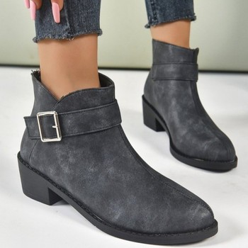 Обувки за жени 2023 Обувки за жени Дамски ботуши с катарама за колан с квадратни токчета Дамски обувки със среден ток Дамски ботуши