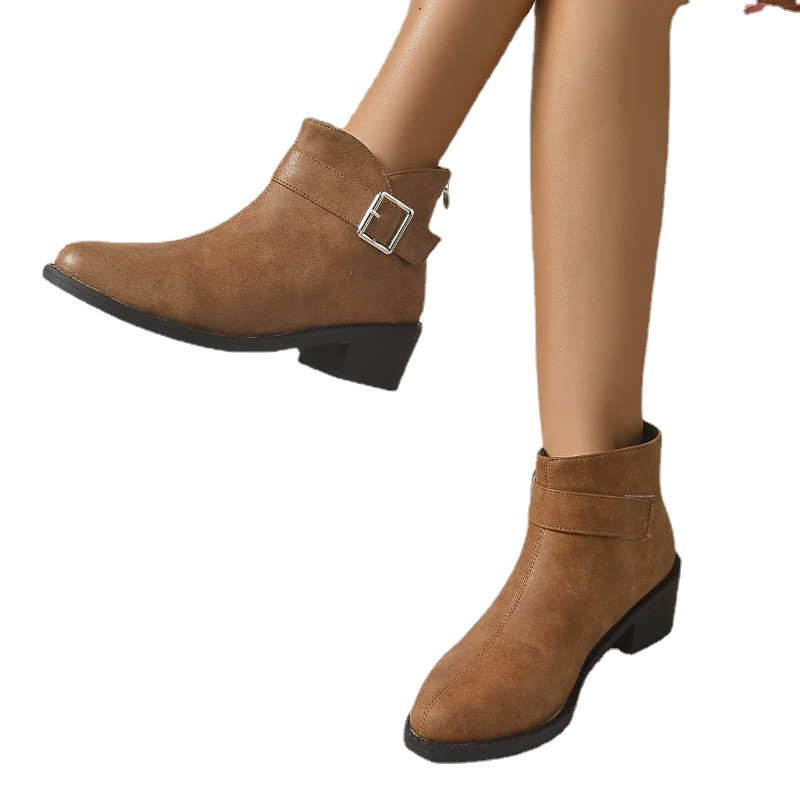Γυναικεία παπούτσια 2023 Γυναικεία παπούτσια με αγκράφα με ολισθηρή ζώνη Γυναικείες μπότες με τετράγωνο τακούνι Γυναικεία παπούτσια Med Heel Γυναικείες μπότες