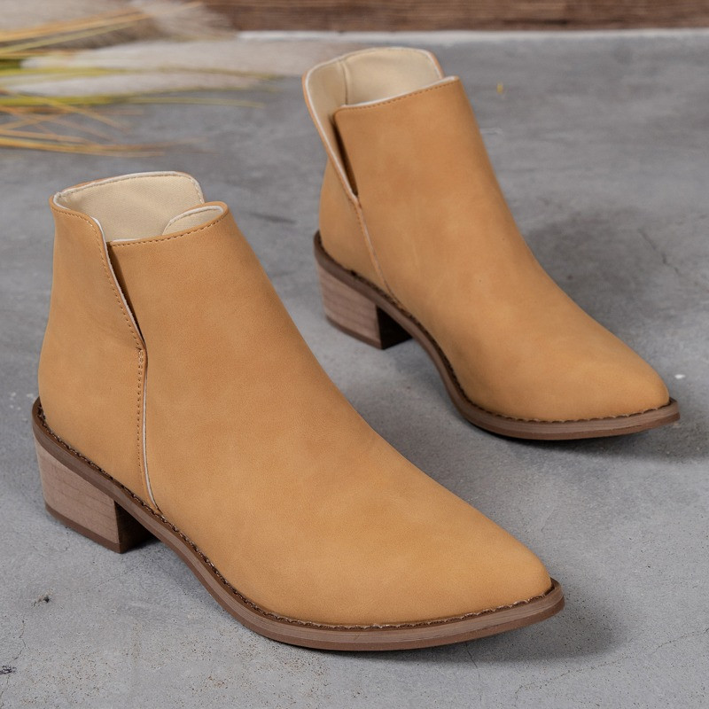 2023 Pantofi de iarnă pentru femei Botine de damă cu slip-on cu toc pătrat Pantofi ocazional de damă de bază Cizme de damă de mărime mare cu toc mic