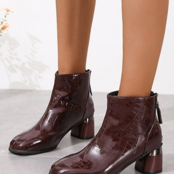 Обувки за жени 2023 Висококачествени дамски ботуши с цип Модни шевни офис и кариера Нови ботуши с квадратни пръсти Обувки за жени