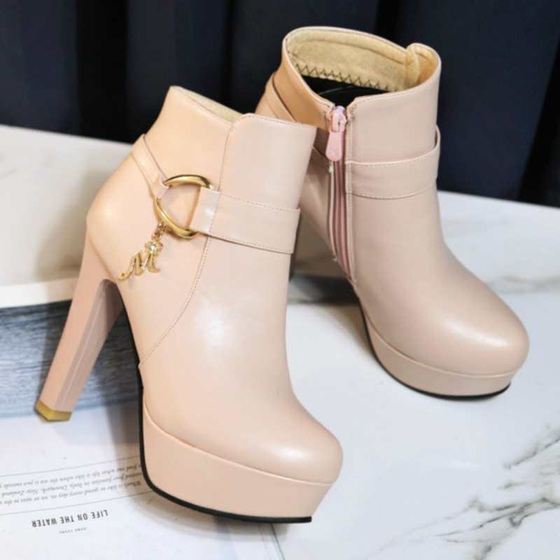 Κομψές κοντές μπότες Φθινοπωρινά χειμερινά παπούτσια Γυναικεία μποτάκια Πλατφόρμα Γλυκό μαύρο λευκό ροζ πάρτι με τακούνι Γυναικεία παπούτσια χορού