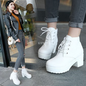 2023 Νέες μοντέρνες μπότες Γυναικεία παπούτσια Πλατφόρμας Lace Up Pu Leater παπούτσια Λευκά μαύρα γυναικεία χοντρά τακούνια Hot sale Παπούτσια Woman Zapatos