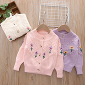 Ζακέτα πουλόβερ με κέντημα για κορίτσι 2022 Φθινόπωρο Χειμώνας Νέο μακρυμάνικο παλτό Χειροποίητο κοριτσάκι πλεκτό πουλόβερ πουλόβερ