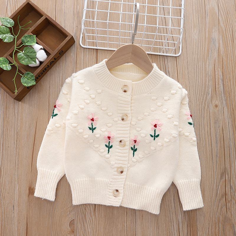 Ζακέτα πουλόβερ με κέντημα για κορίτσι 2022 Φθινόπωρο Χειμώνας Νέο μακρυμάνικο παλτό Χειροποίητο κοριτσάκι πλεκτό πουλόβερ πουλόβερ